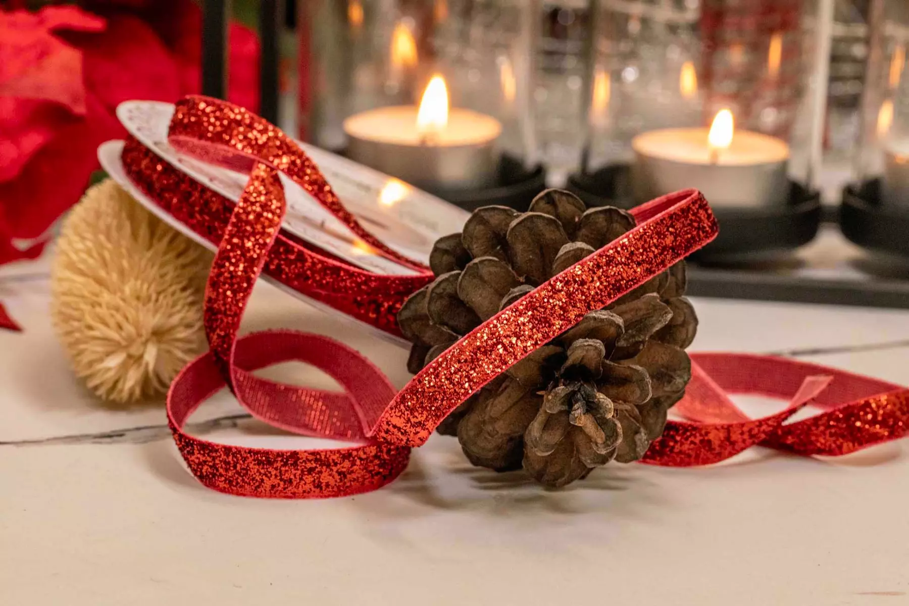 Red Glitter Velvet Christmas Ribbon