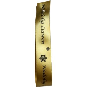 Gold Welsh Christmas Ribbon Nadolig Llawen Snowflake 25mm